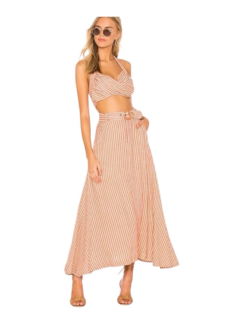 Free People Casablanca Striped Natural Combo 2 Piece Maxi Skirt Set Sz 6 NWT